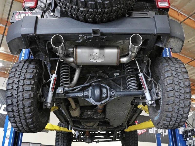 aFe Rebel Series 2.5in 409 SS Axle-Back Exhaust w/Polished Tips 07+ Jeep Wrangler (JK) V6 3.6L/3.8L - Side View