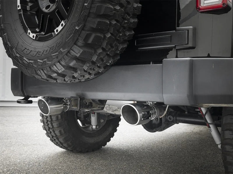 aFe Rebel Series 2.5in 409 SS Axle-Back Exhaust w/Polished Tips 07+ Jeep Wrangler (JK) V6 3.6L/3.8L - Back View