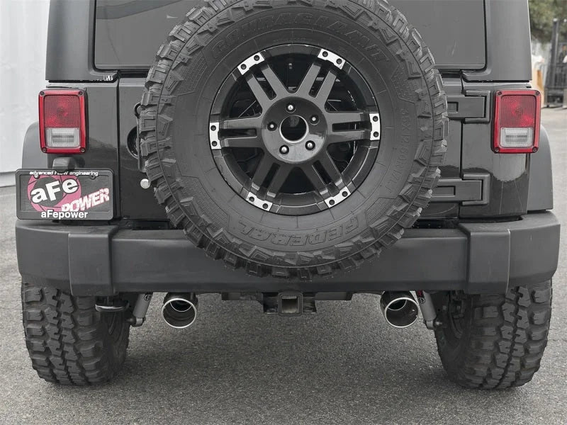 aFe Rebel Series 2.5in 409 SS Axle-Back Exhaust w/Polished Tips 07+ Jeep Wrangler (JK) V6 3.6L/3.8L - Installation View