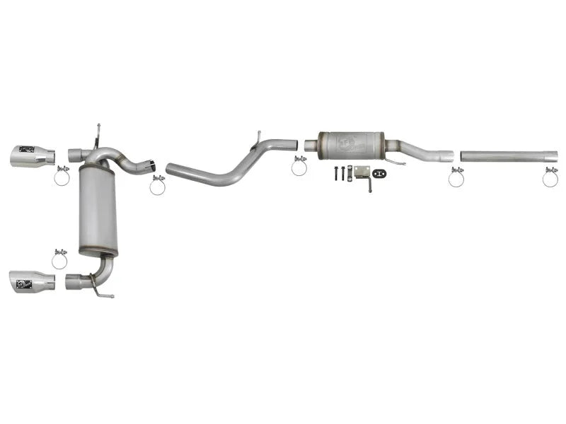 aFe Rebel Series 2.5in 409 SS Cat-Back Exhaust w/ Polished Tips 07+ Jeep Wrangler (JK) V6 3.6L/3.8L - Back View