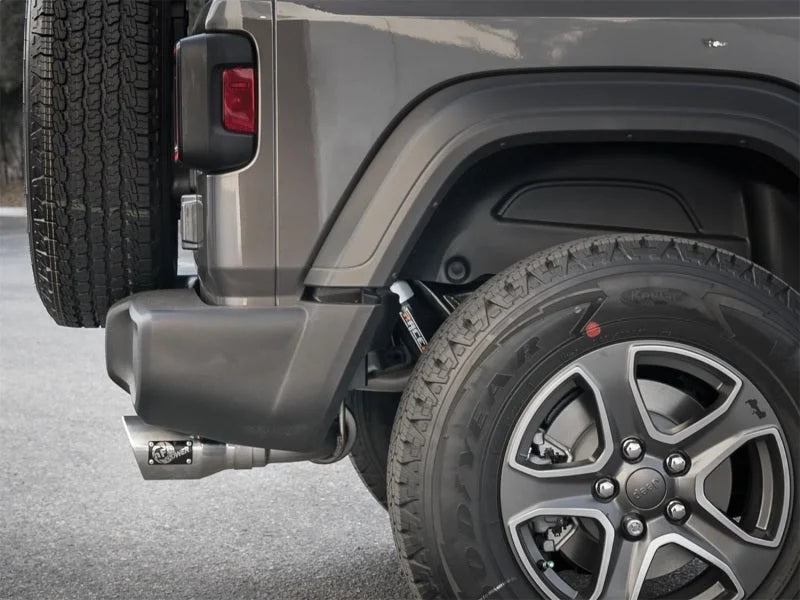 aFe Rebel Series 2.5in 409 SS Cat-Back Exhaust w/ Polished Tips 2018+ Jeep Wrangler (JL) V6 3.6L - Back View