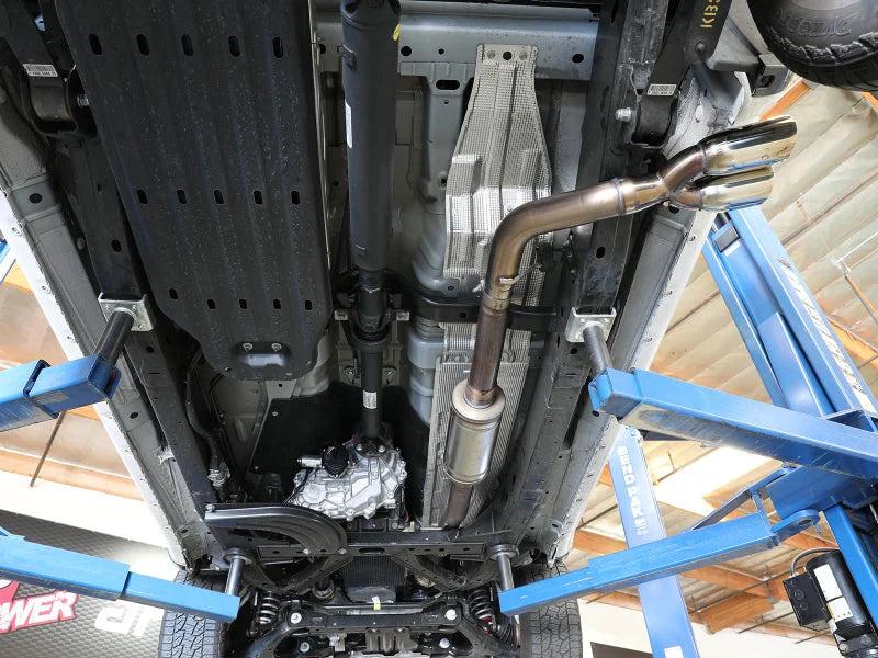 aFe Rebel Series 3in 304 SS Cat-Back Exhaust Side Exit w/ Black Tips 19 Ford Ranger L4-2.3L (t) - Back View