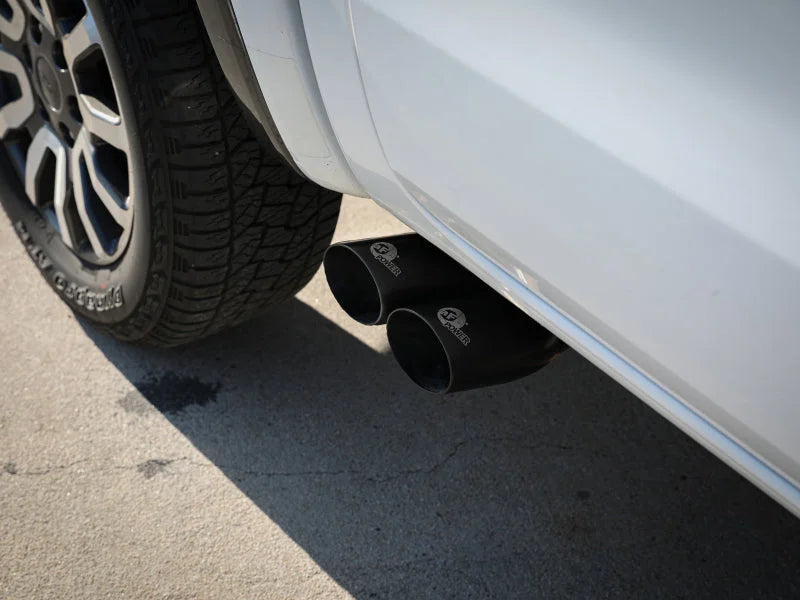 aFe Rebel Series 3in 304 SS Cat-Back Exhaust Side Exit w/ Black Tips 19-20 Ford Ranger L4-2.3L (t) - Side View