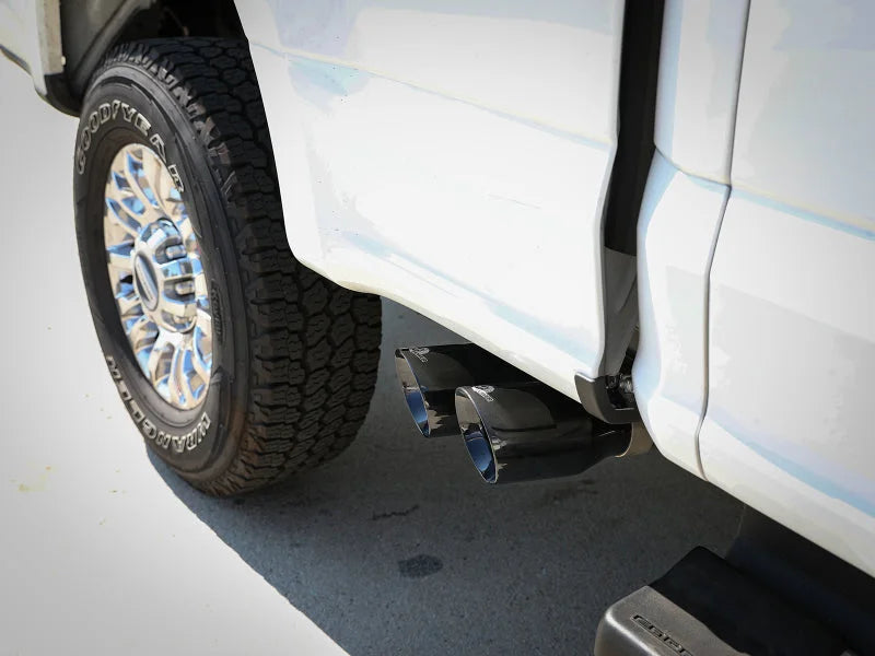 aFe Rebel Series 3in 409 SS Cat-Back Exhaust w/ Black Tips 17-20 Ford F-250/F350 V8 6.2L/7.3L - Side View