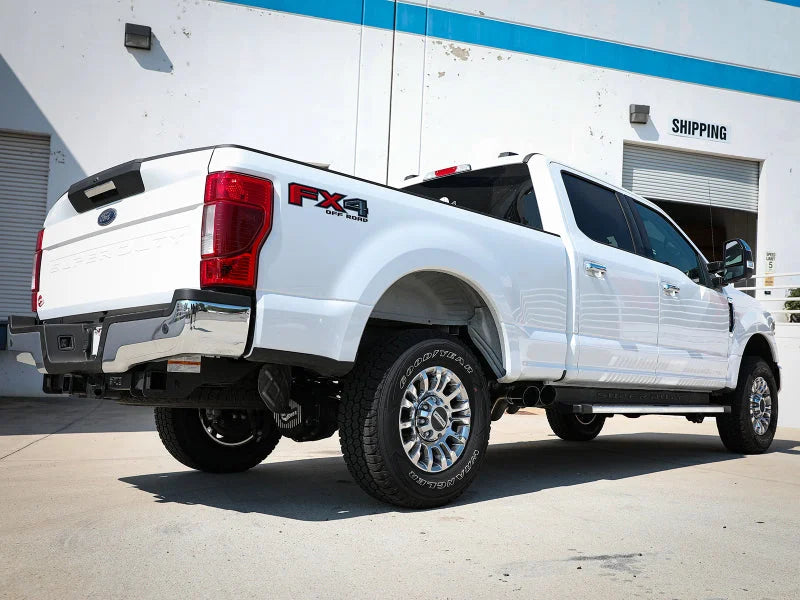 aFe Rebel Series 3in 409 SS Cat-Back Exhaust w/ Black Tips 17-20 Ford F-250/F350 V8 6.2L/7.3L - Back View