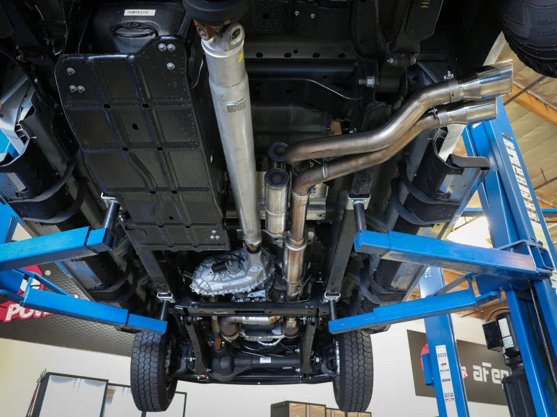 aFe Rebel Series 3in 409 SS Cat-Back Exhaust w/ Polish Tips 17-20 Ford F-250 V8 6.2L - Side View