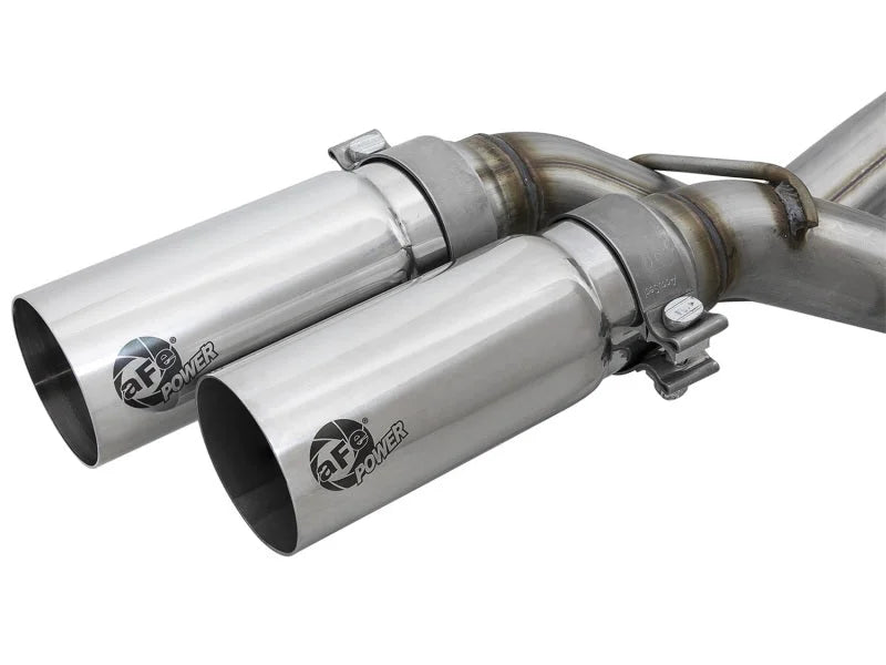 aFe Rebel Series 3in. to 2.5in. 409 SS C/B Exhaust 11-14 Ford F-150 V6-3.5L (tt) - Polished Tip - Side View