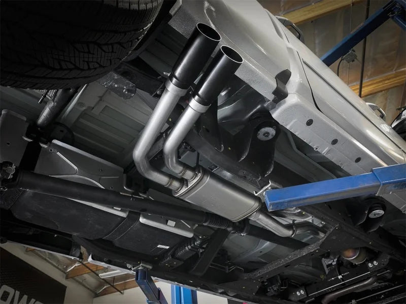 aFe Rebel Series 3in to 2.5in 409 SS Cat-Back Exhaust w/ Black Tips 09-18 GM Silverado/Sierra 5.4L - Back View