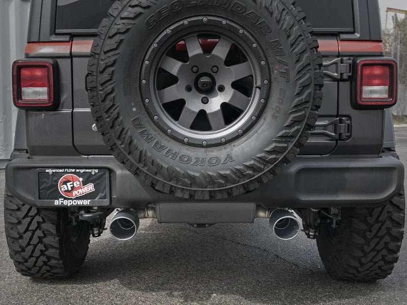 aFe Rebel Series 409 Stainless Steel Cat-Back Exhaust 18-21 Jeep Wrangler JL 2.0L (t) - Black Tip - Side View