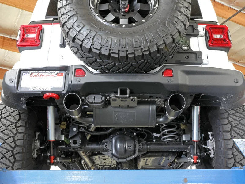 aFe Rebel Series 409 Stainless Steel Cat-Back Exhaust 18-21 Jeep Wrangler JL 2.0L (t) - Black Tip - Back View