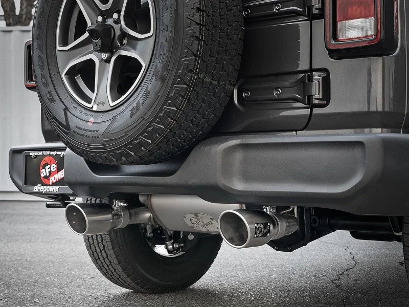 aFe Rebel Series 409 Stainless Steel Cat-Back Exhaust 18-21 Jeep Wrangler JL 2.0L (t) - Polished Tip - Side View