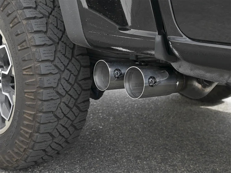 aFe Rebel Series CB 3in Middle Side Exit SS Exht w/Polish Tips 15-17 Chevy Colorado / GMC Canyon - Side View