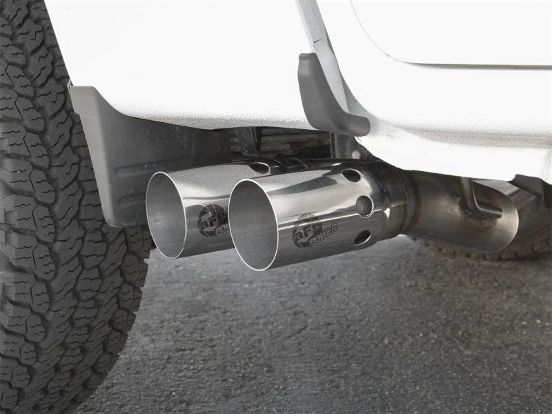 aFe Rebel Series DPF-Back 3in Side Exit SS Exhaust w/ IC Polished Tips 2016 GM Colorado/Canyon 2.8L - Side View