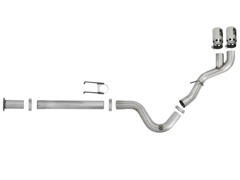 aFe Rebel XD 4in SS Down-Pipe Back Exhaust w/Dual Polished Tips 17-18 Ford Diesel Trucks V8-6.7L(td) - Side View