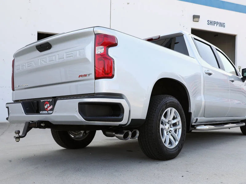 aFe Rebel XD Series 3in 304SS DPF-Back 20-21 GM Trucks L6-3.0L (td) LM2 - Dual Polished Tip - Back View