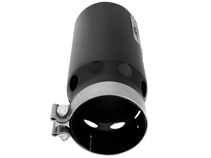 aFe SATURN 4S 4in SS Intercooled Exhaust Tip - Black 4in In x 5in Out x 12in L Bolt-On - Back View