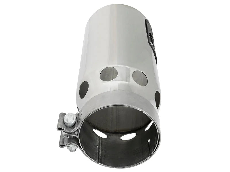aFe SATURN 4S 4in SS Intercooled Exhaust Tip - Polished 4in In x 5in Out x 12in L Bolt-On - Side View