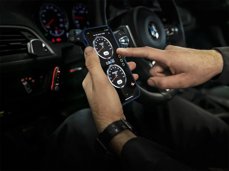 aFe Scorcher Bluetooth Power Module 15-19 BMW M2 Competition/M3/M4 (F80/82/83/87) L6-3.0L (tt) S55 - Back View