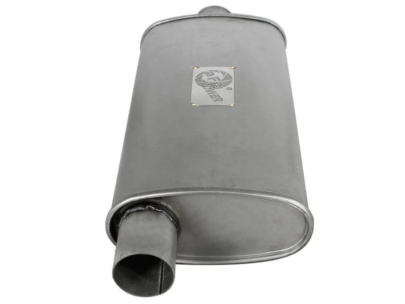 aFe Scorpion Replacement Alum Steel Muffler Double Layer 2-1/2in In/Out Center/Offset 18inL x9inW - Side View