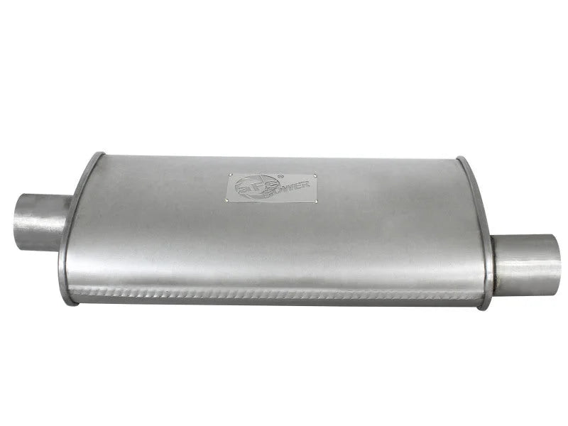 aFe Scorpion Replacement Alum Steel Muffler Double Layer 2-1/2in In/Out Center/Offset 18inL x9inW - Back View