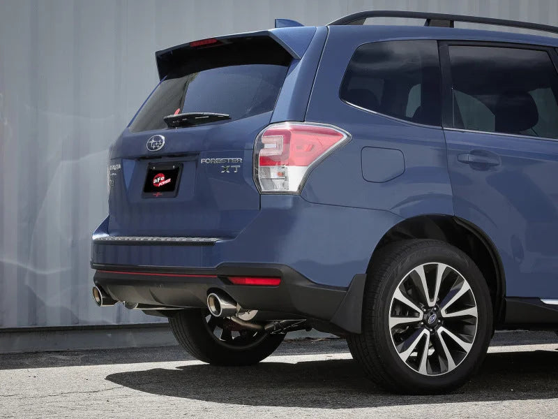 aFe Subaru Forester XT 14-18 H4-2.5L Takeda 2-1/2in to 2-1/4in  304 SS Cat-Back- Polished Tip - Side View