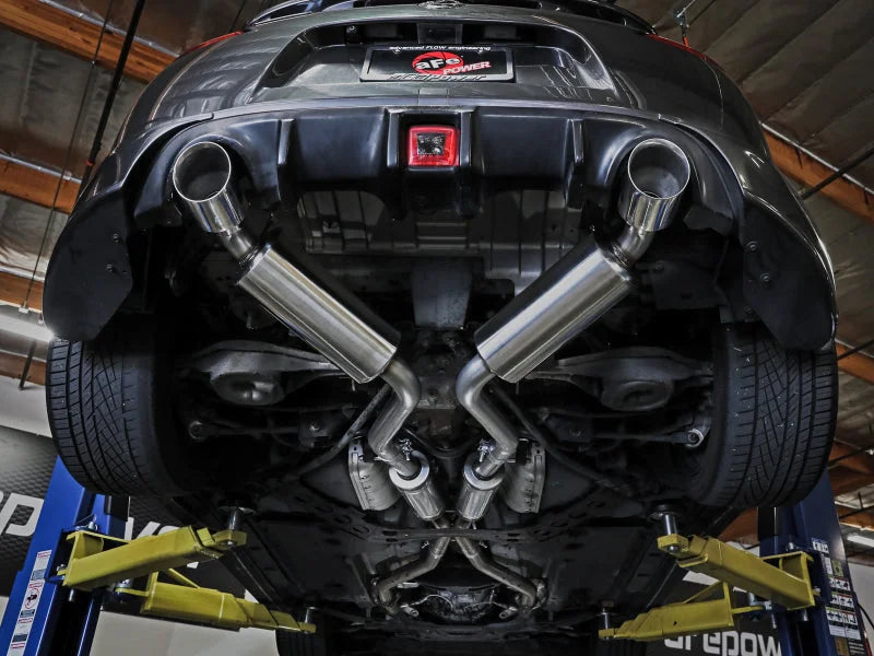 aFe Takeda 09-20 Nissan 370z 2-1/2 IN 304 Stainless Steel Cat-Back Exhaust System w/ Blue Flame Tip - Back View