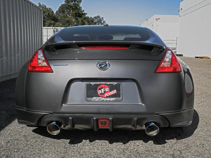 aFe Takeda 09-20 Nissan 370z 2-1/2 IN 304 Stainless Steel Cat-Back Exhaust System w/ Blue Flame Tip - Installation View