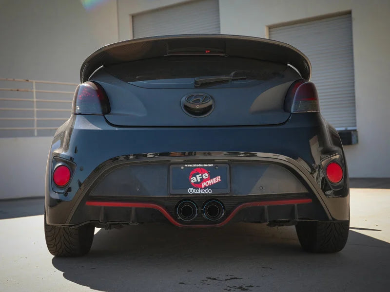 aFe Takeda 13-17 Hyundai Veloster L4-1.6L 2-1/2in 304 SS Axle-Back Exhaust w/ Blue Flame Tips - Back View