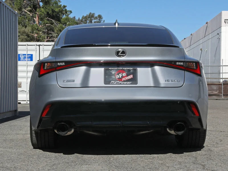 aFe Takeda 14-22 Lexus IS350 V6 2.5in. 304 Stainless Steel Axle-Back Exhaust System w/ Black Tip - Side View