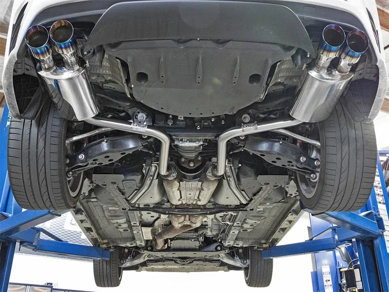 aFe Takeda 16-17 Lexus RC 200T 2.0L (t) 2in. SS Axle-Back Exhaust System w/Polished Blue Tips - Side View