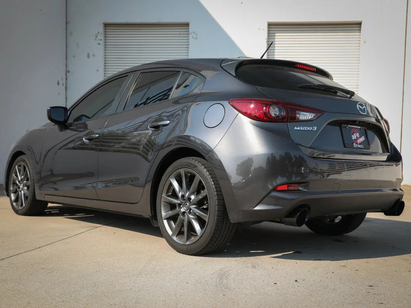 aFe Takeda 2-1/2in 304 SS Axle-Back Exhaust w/ Black Tip 14-18 Mazda 3 L4 2.0L/2.5L - Back View