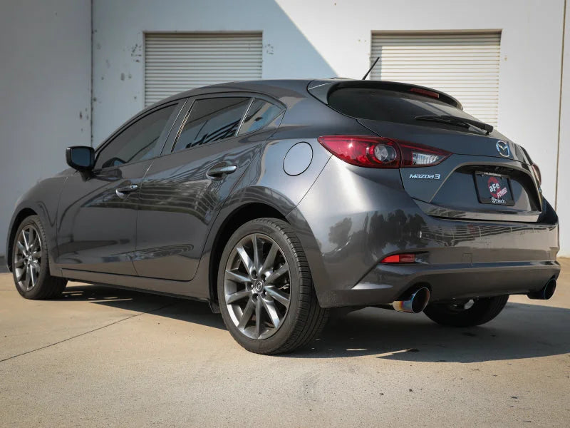 aFe Takeda 2-1/2in 304 SS Axle-Back Exhaust w/ Blue Flame Tips 14-18 Mazda 3 L4 2.0L/2.5L - Side View