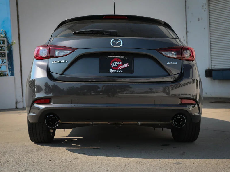 aFe Takeda 2-1/2in 304 SS Axle-Back Exhaust w/ Blue Flame Tips 14-18 Mazda 3 L4 2.0L/2.5L - Back View