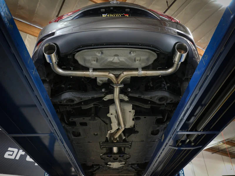 aFe Takeda 2-1/2in 304 SS Cat-Back Exhaust w/ Blue Flame Tips 14-18 Mazda 3 L4 2.0L/2.5L - Side View