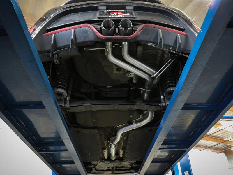 aFe Takeda 2-1/2in to 3in  SS-304 Cat-Back Exhaust w/ C/F Tips 13-17 Hyundai Veloster L4-1.6L - Back View