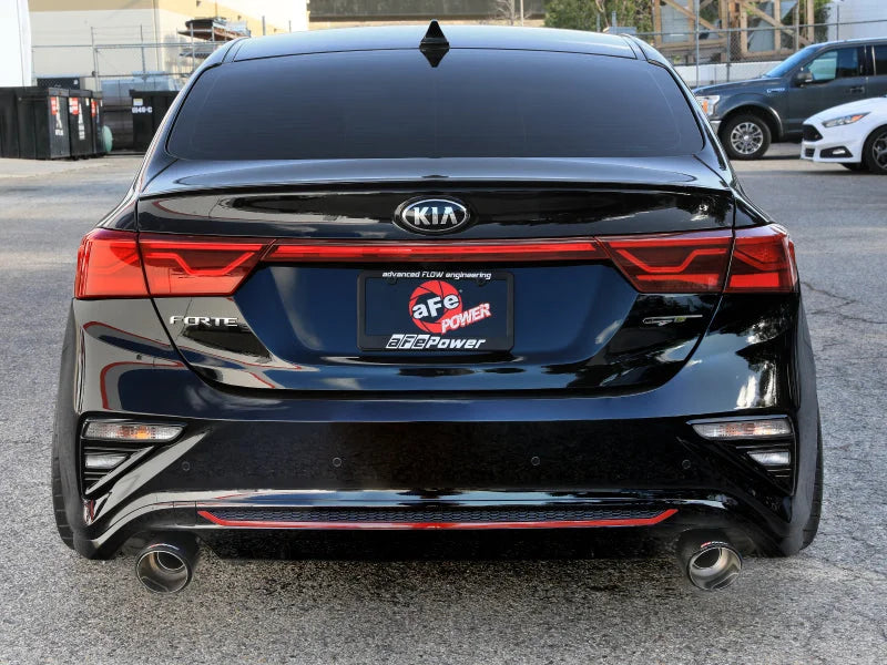 aFe Takeda 20-21 Kia Forte GT 1.6L (t) 3in to 2.5in SS Axle-Back Exhaust System w/ Carbon Fiber Tips - Installation View