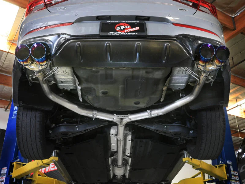aFe Takeda 21-24 Kia K5 GT L4-2.5L (t) SS Axle-Back Exhaust System w/ Blue Flame Tips - Side View