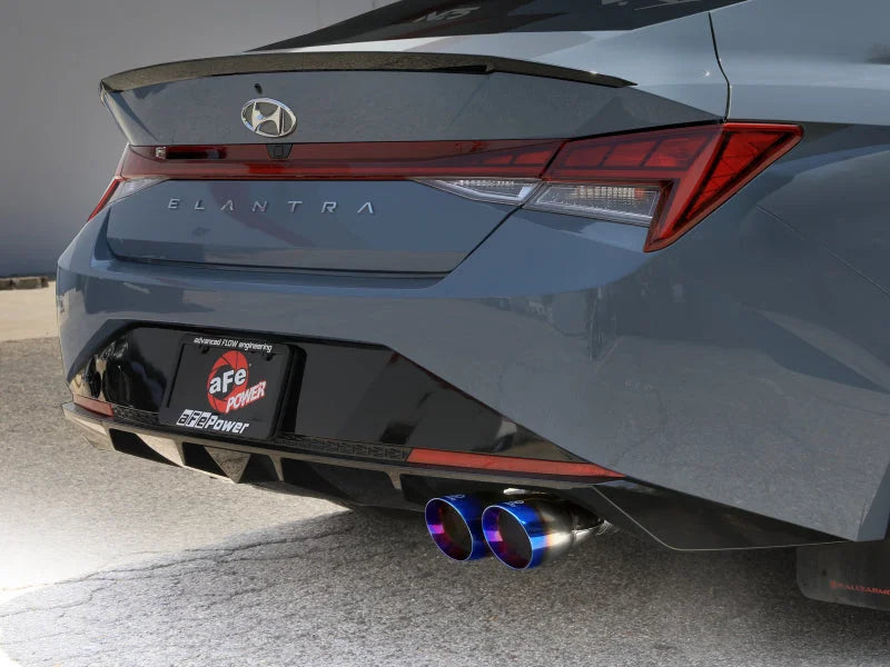 aFe Takeda 21-25 Hyundai Elantra 1.6L (t) 3in. SS Axle-Back Exhaust System w/Blue Flame Tips - Side View