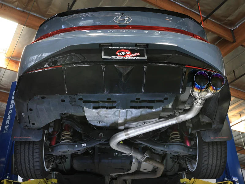aFe Takeda 21-25 Hyundai Elantra 1.6L (t) 3in. SS Axle-Back Exhaust System w/Blue Flame Tips - Back View