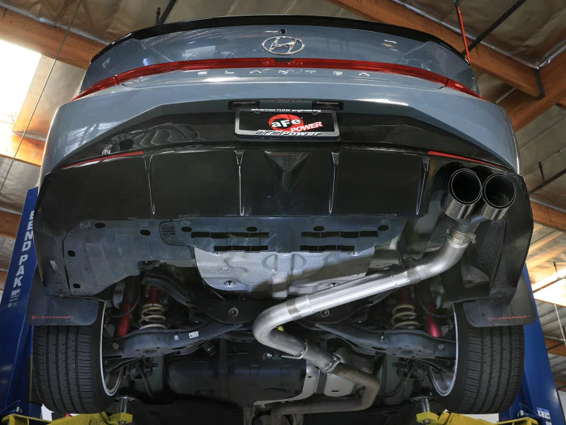 aFe Takeda 21-25 Hyundai Elantra 1.6L (t) 3in. SS Axle-Back Exhaust System w/Carbon Tips - Side View