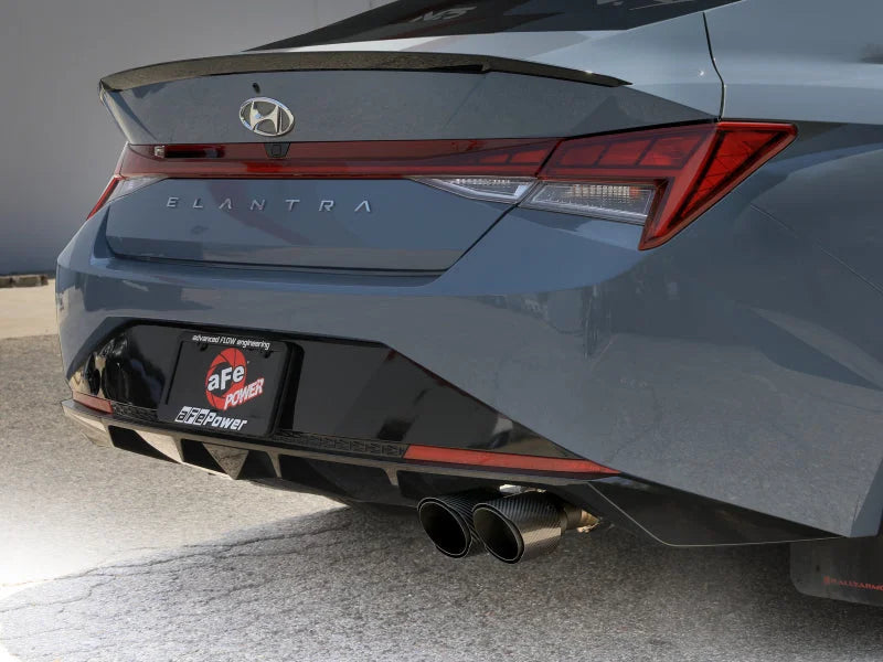 aFe Takeda 21-25 Hyundai Elantra 1.6L (t) 3in. SS Axle-Back Exhaust System w/Carbon Tips - Installation View