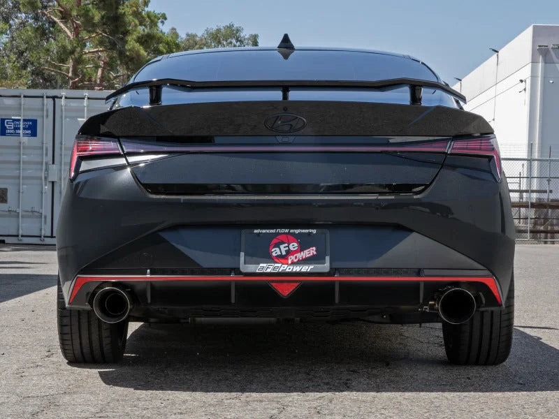 aFe Takeda 22-23 Hyundai Elantra N L4-2.0L (t) 3in 304 SS Axle-Back Exhaust w/ Polished Tips - Side View