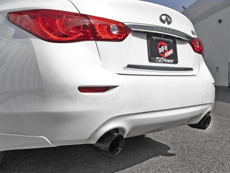 aFe Takeda 2.5in 304 SS Axle-Back Exhaust w/ Black Tips 16-18 Infiniti Q50 V6-3.0L (tt) - Back View