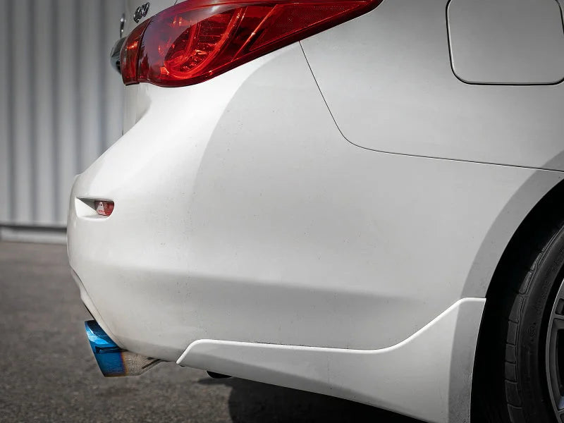 aFe Takeda 2.5in 304 SS Cat-Back Exhaust System w/ Blue Flame Tips 16-18 Infiniti Q50 V6-3.0L (tt) - Side View