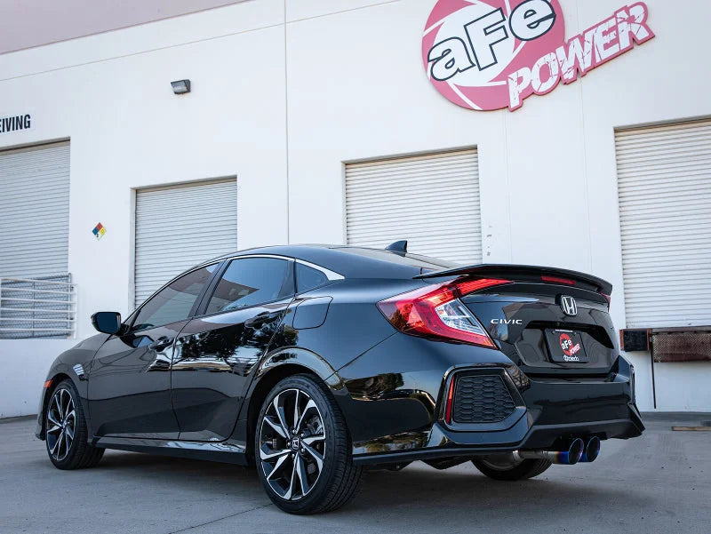 aFe Takeda 2.5in 304 SS Cat-Back Exhaust System w/ Blue Tips 17-20 Honda Civic Si Sedan I4 1.5L - Side View
