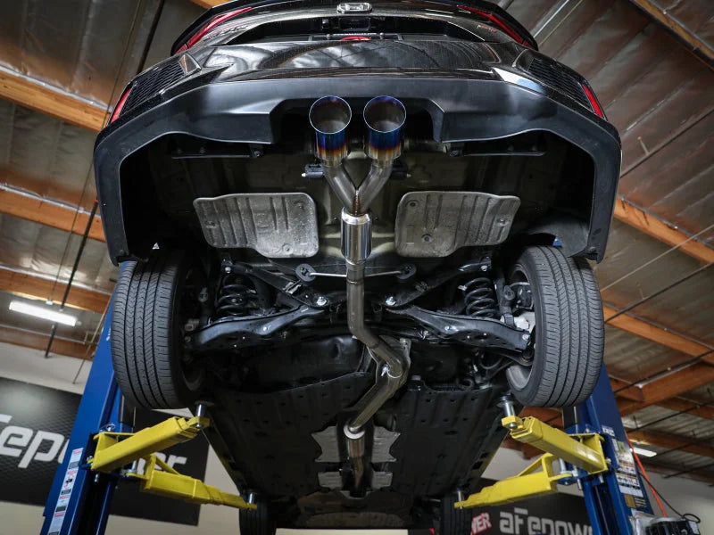 aFe Takeda 2.5in 304 SS Cat-Back Exhaust System w/ Blue Tips 17-20 Honda Civic Si Sedan I4 1.5L - Installation View