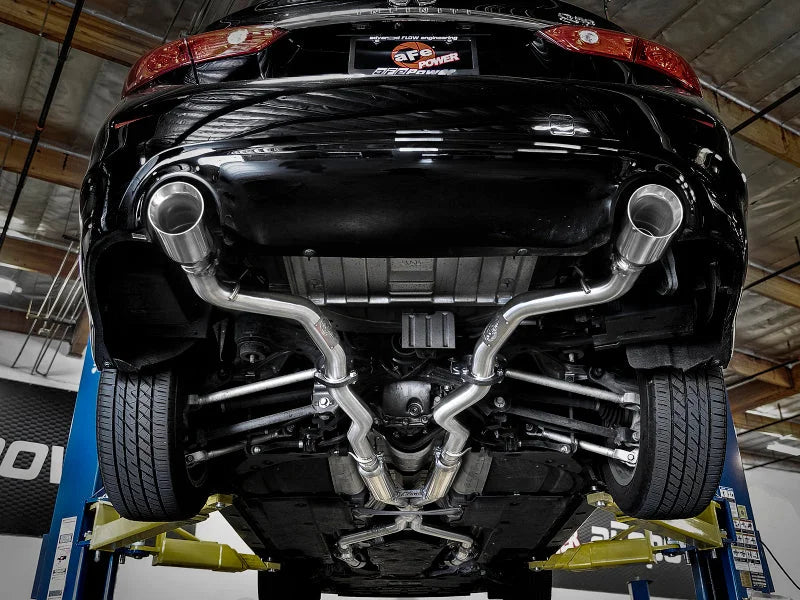 aFe Takeda 2.5in 304 SS Cat-Back Exhaust System w/ Polished Tips 16-18 Infiniti Q50 V6-3.0L (tt) - Side View