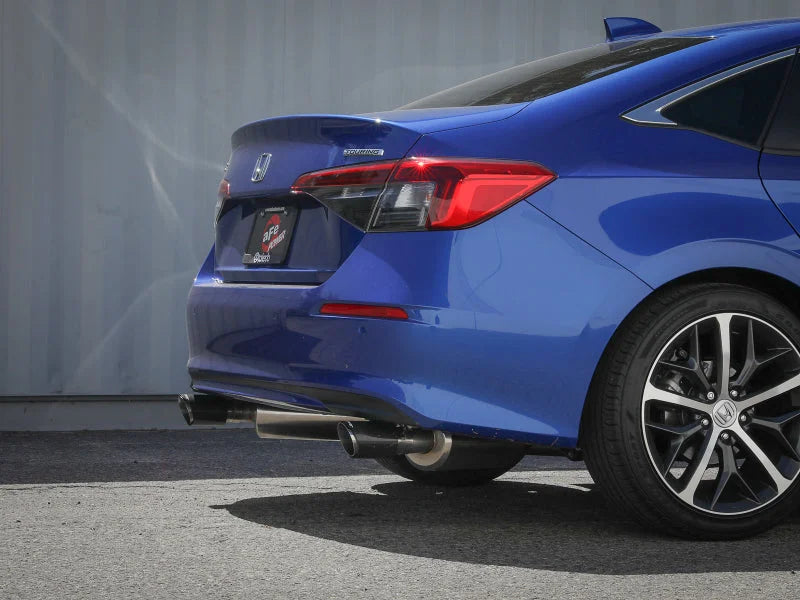 aFe Takeda 2.5in 304 SS Cat-Back Exhaust System w/CF Tips 2022+ Honda Civic L4-1.5L (t) - Back View
