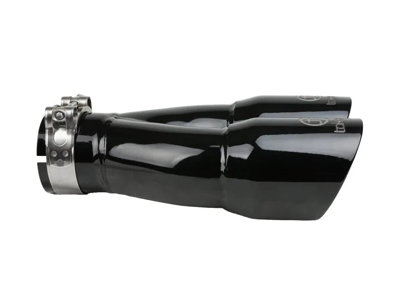 aFe Takeda 2.5in 304 Stainless Steel Clamp-on Exhaust Tip 2.5in Inlet 3in Dual Outlet - Black - Additional View 5