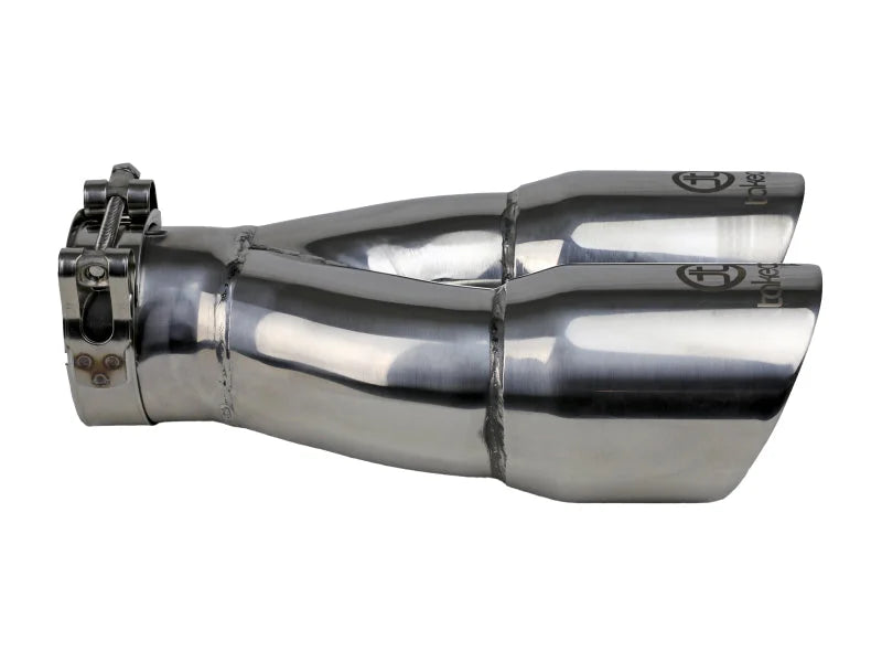 aFe Takeda 2.5in 304 Stainless Steel Clamp-on Exhaust Tip 2.5in Inlet 3in Dual Outlet - Polished - Additional View 5